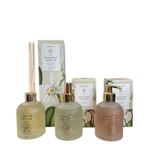 Kit Patchouli Vanilla Home Spray+Sabonete Liquido+Difusor De Varetas 200ml Lenvie