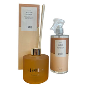 Kit Pessego Oriental Difusor De Varetas 200ml+Agua Perfumada 500ml Lenvie