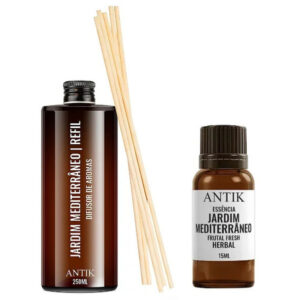 Kit Essência 15ML+Refil de Difusor 250ML+Jogo de Varetas Jardim Mediterraneo Antik