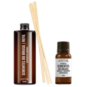 Kit Essência 15ML+Refil de Difusor 250ML+Jogo de Varetas Sementes Do Brasil Antik