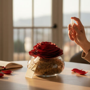 Vidro com Rosa de Madeira Le Jardin Sucré