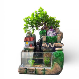 Fonte de Água Decorativa com Casa e Aquário de Vidro