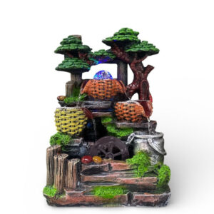 Fonte Decorativa Rústica com Cascata, Árvores e Iluminação LED