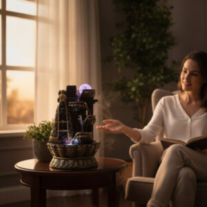 Fonte de Água Decorativa com Bola Giratória, Imagem de Nossa Senhora Aparecida – Estilo Zen e Religioso