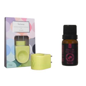 Aromatizador Elétrico Porcelana Limão + 1 Essência Cancún Cereja Tropical Via Aroma 10ml