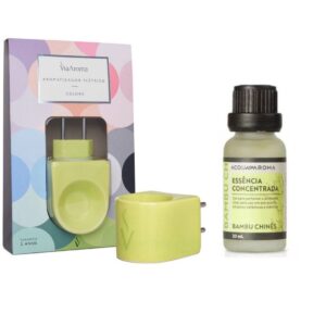 Aromatizador Elétrico de Porcelana Verde Limão + Essência Concentrada Bambu Chinês 20ml