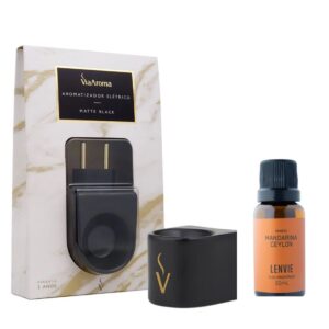 Difusor Elétrico Matte Black Via Aroma + Óleo Concentrado Mandarina 20ml Lenvie