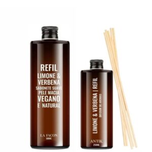 Kit Limone e Verbena Refil de Sabonete Nutritivo+Refil Difusor+Jogo De Varetas