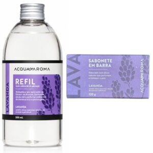 Kit Lavanda Refil Óleo Difusor + Sabonete em Barra 120g Acqua Aroma