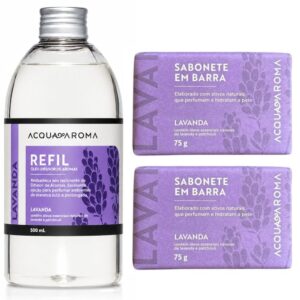 Kit Lavanda Refil Óleo Difusor + 2 Sabonetes em Barra 75g Acqua Aroma