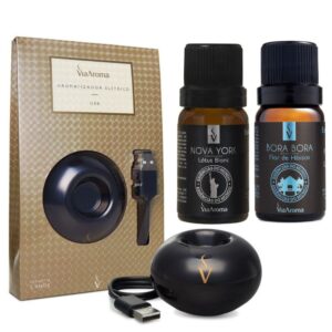Aromatizador USB Preto + 2 Essências Nova York e Bora Bora