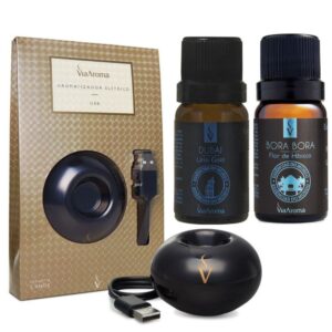 Aromatizador USB Preto + 2 Essências Dubai e Bora Bora